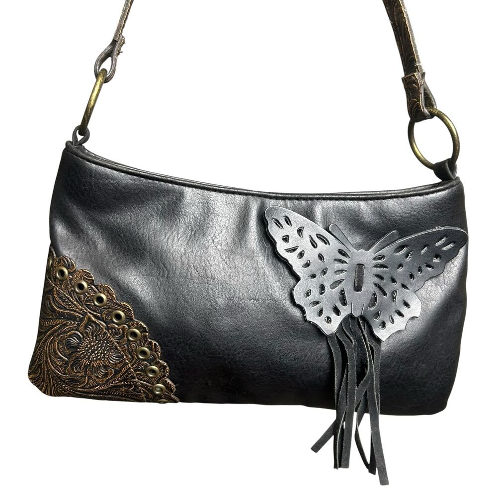Vintage Chateau Black and Brown Butterfly Mini Shoulder Bag
